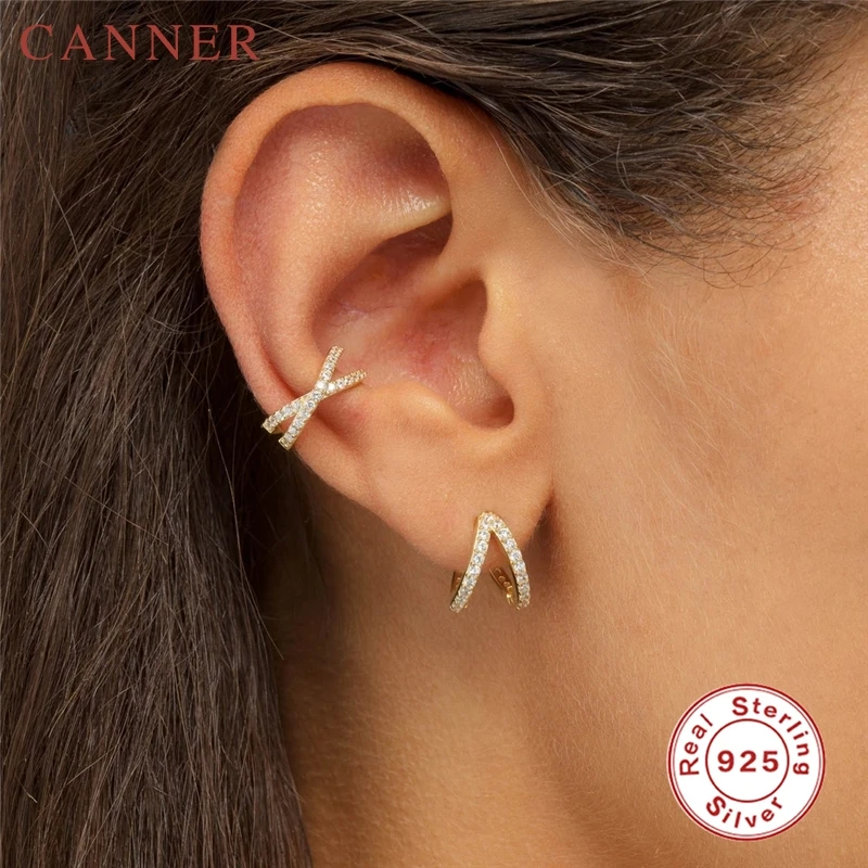 

Женские серьги-каффы без пирсинга, 925 пробы Серебряная Ушная манжета золотистого цвета, 1 шт., циркониевый зажим