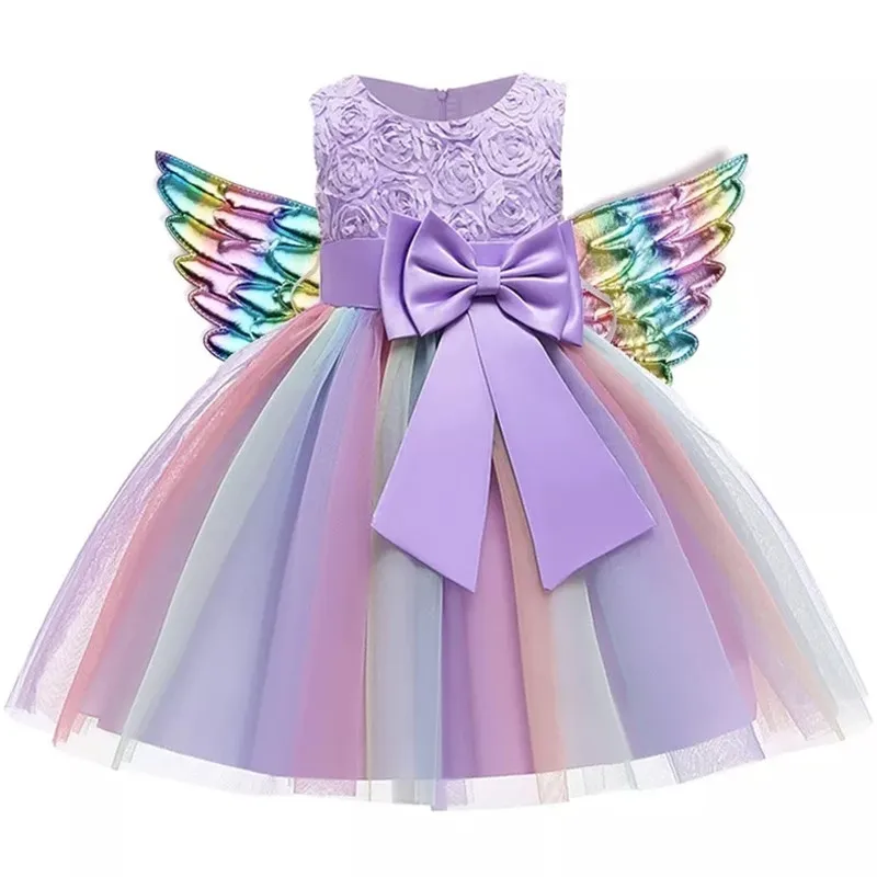 Summer Infant Baby Girl Dress Lace Tutu Princes Dresses for Girls 1-10 Years Birthday Party Wedding Baby Christmas Clothing - Color: purple