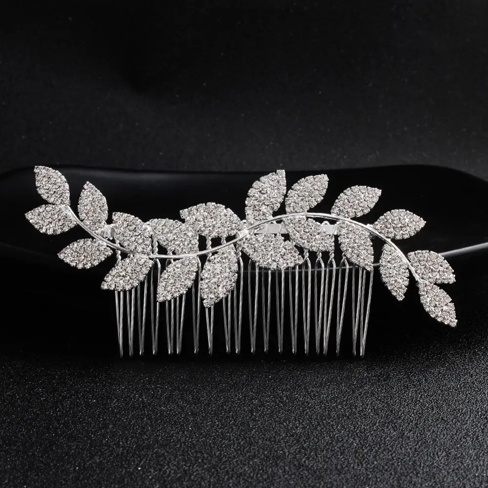 silver color TREAZY горный хрусталь лист свадебные гребни для волос Свадебные аксессуары для волос серебряный цвет невесты украшения для волос женские украшения для волос - Окраска металла: silver color