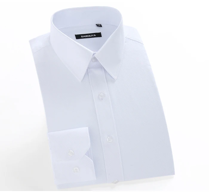 Для мужчин обычный саржевый однотонный Классическая рубашка официальные деловые с длинным рукавом белые Топы Рубашки для социальных