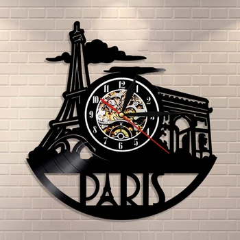 

Paris Cityscape Wall Clock Tower Vinyl Record Wall Clock Paris Triumphal Arch Home Decor City Of Love Travel Wall Clock