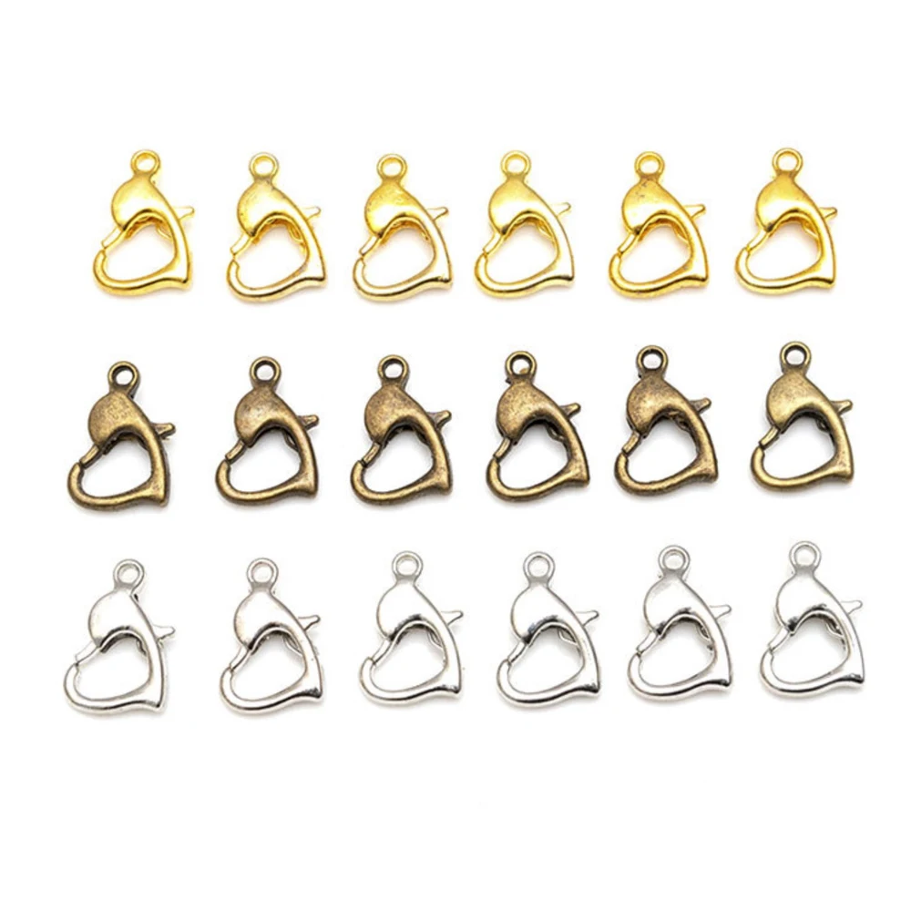 Металлические застежки-карабины в форме сердца золотистые/Родиевые для