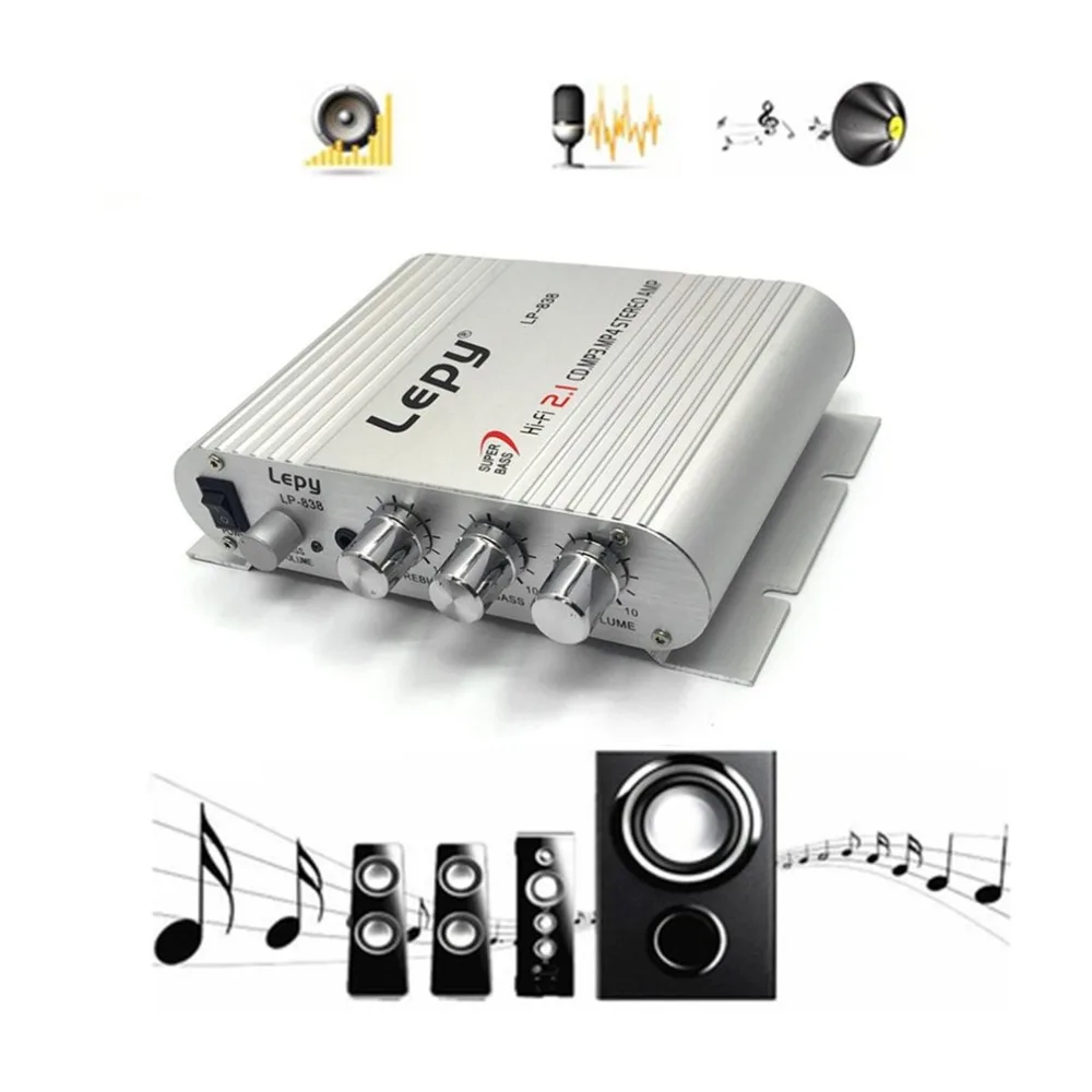 LP-838 портативный усилитель мощности Hi-Fi 2,1 MP3 радио аудио стерео бас усилитель динамиков плеер для дома автомобиля Мотоцикл черный белый