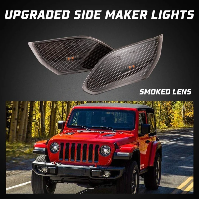 2 шт. светодиодные, боковые, габаритные фонари для Jeep Wrangler JL, дымовые линзы янтарные передние фары