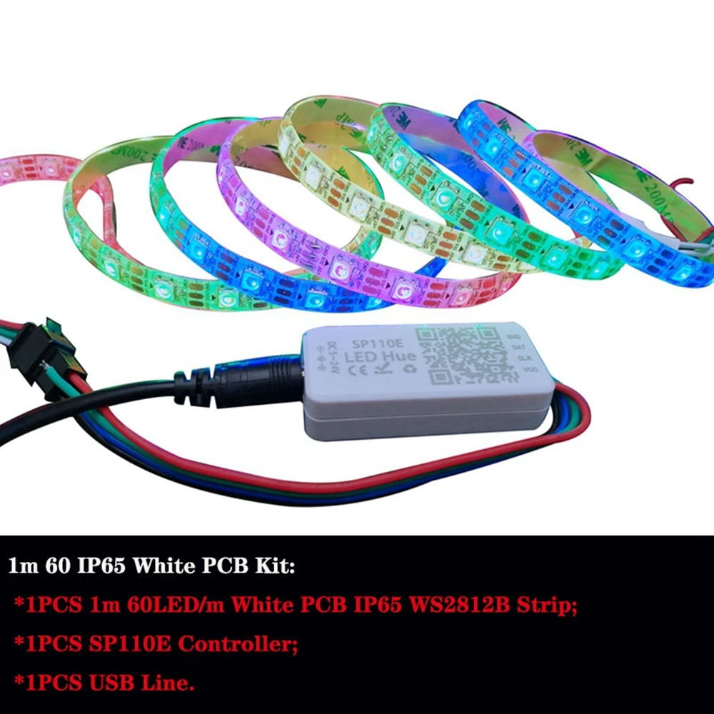 DC5V 1-2M WS2812B Individual Addressing With SP110e USB Wire Port Kit 30/60Leds/M Light Strip IP20/IP30/IP65 Flexible Bar