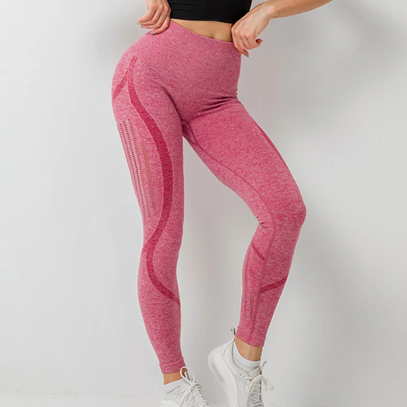 pink Новые бесшовные сетчатые бедра тонкие брюки, леггинсы женские спортивные брюки однотонные с высокой талией Новые Леггинсы Бесшовные Леггинсы для фитнеса Mujer - Цвет: pink