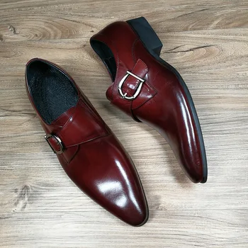 

Pointed business leather shoes for men Dress Style Flats Loafers shoes men Genuine European metal buckle men shoes size 38-48