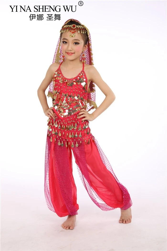 Детский набор костюма для танца живота Восточный танец Индийский танец Дети танец живота костюм платье Болливуд представление одежда сцена