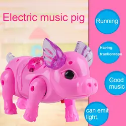 Детские развивающие игрушки, ходячий Поющий музыкальный светильник, свинка, электрическая игрушка с поводком, Интерактивная игрушка