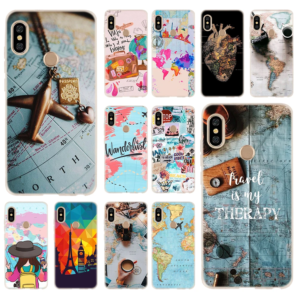 

Soft TPU Case Cover For Coque Xiaomi Redmi 4X 4A 6A 7a Y3 K20 5 Plus Note 8 7 6 5 Pro Travel in the world map plans