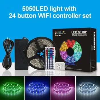 

Hot 5050LED Light Strips with 24 Button Controller Set 5M Mobile Wifi App Smart Control PLD