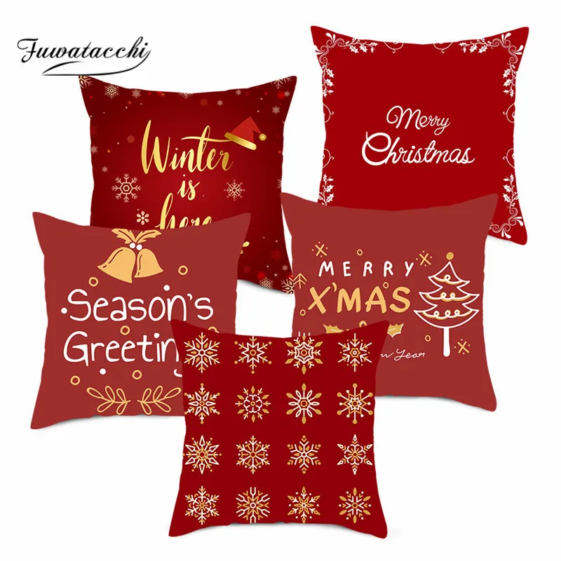 

Fuwatacchi New Year Red Printed Cushion Cover Christmas Decorative Pillow Covers for Home Sofa Festival Throw Pillowcase 45*45cm