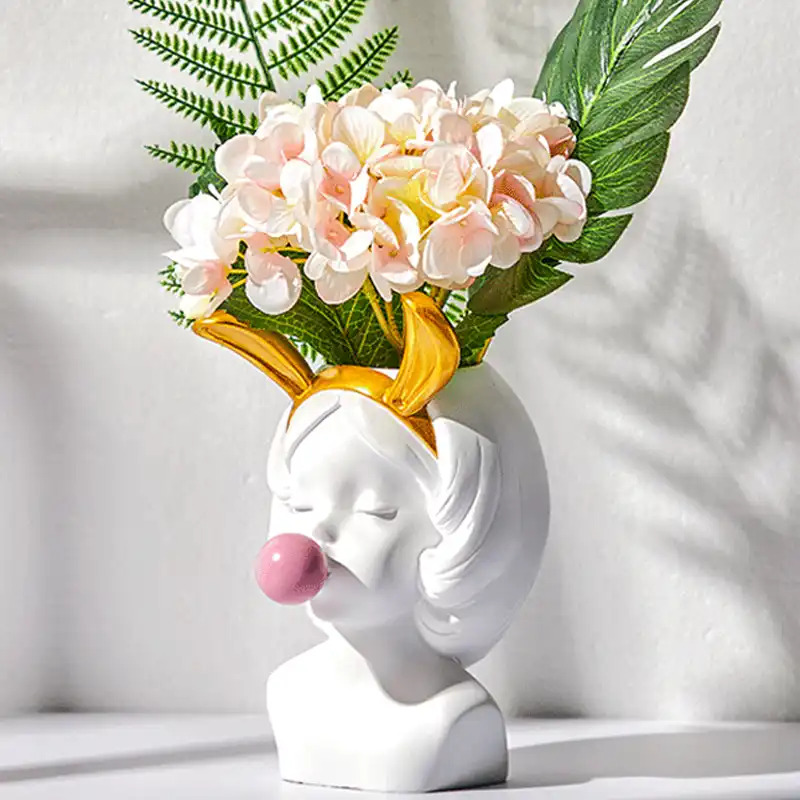 Minimalist Portrait Vases Resin Sculpture Black Human Head Vase Flower