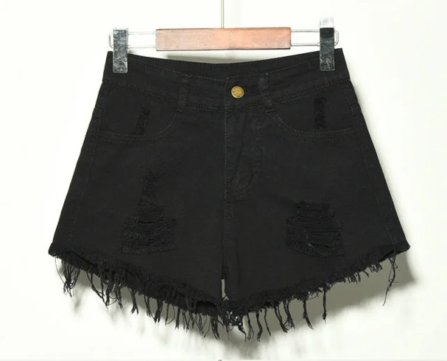 Plus Size Summer Casual Female Straight Mini Shorts Harajuku Jeans Vintage a-line High Waist Denim Hole Shorts for Women