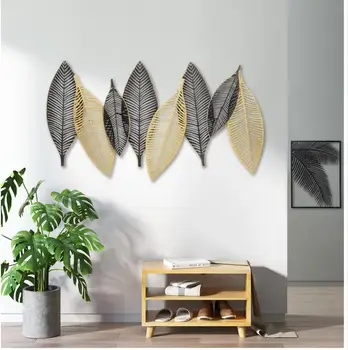

American Creative Wrought Iron Leaf Wall Hanging Hotel Porch Wall Mural Ornaments Livingroom Background Wall Decoration Crafts