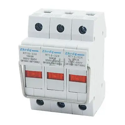 

500V 32A 10 x 38mm Fuse Holder 3-Pole Miniature Circuit Breaker w Pull Ring