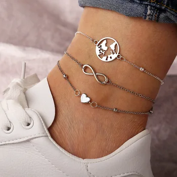 

3pc/set Infinity Love World Map Ankel Bracelets for Women Simple Silver Color Leg Chain Foot Ankle Bracelet Beach Anklet Jewelry