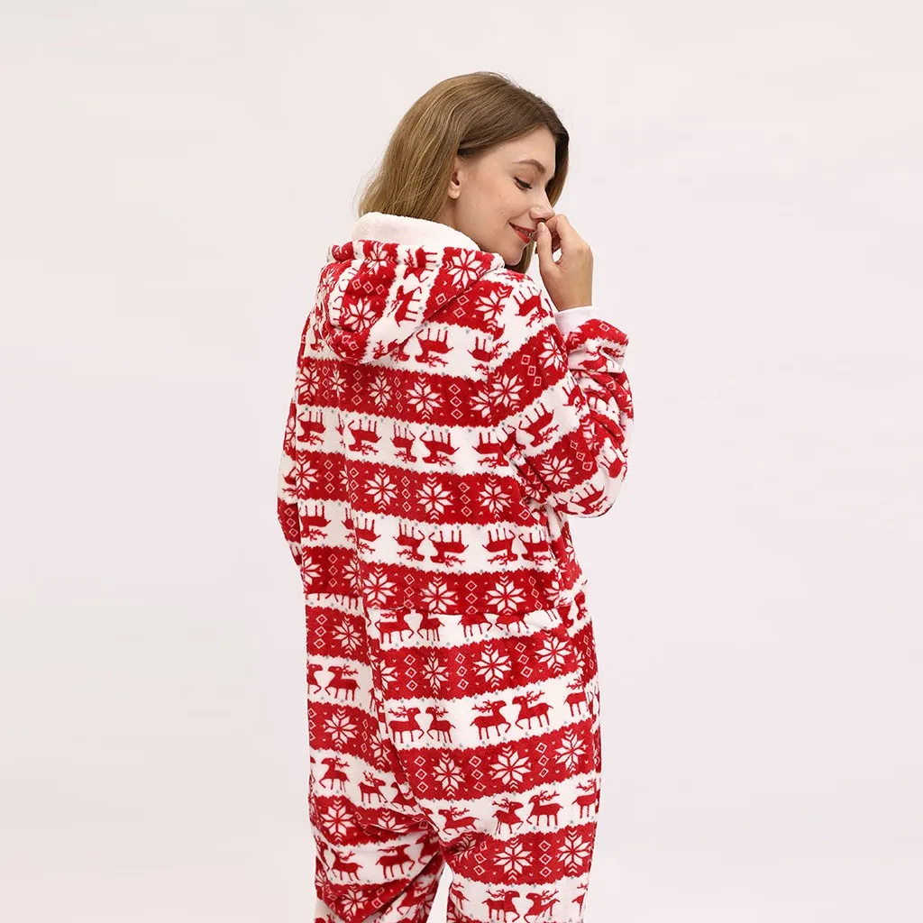 Christmas jumpsuit women Winter fashion Warm Flannel One Piece Hoodie Pajamas Printed Jumpsuit macacao feminino#guahao