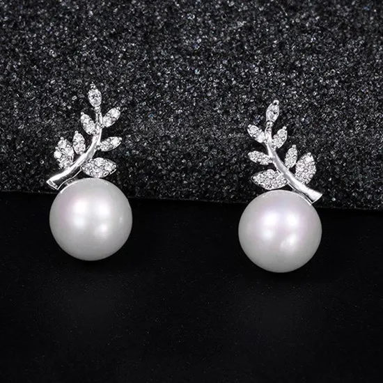White 1.1 x 2.2 cm Классические большие круглые серьги-гвоздики из искусственного жемчуга для женщин, блестящие циркониевые кристаллы, Свадебные вечерние модные ювелирные изделия CE1855E - Окраска металла: White 1.1 x 2.2 cm