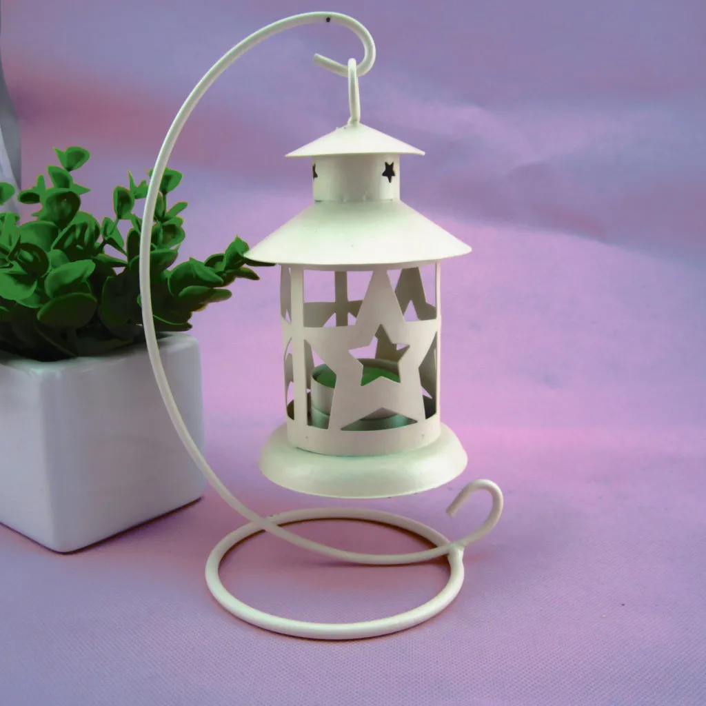 Iron Metal Lantern Stand Hanging Candlestick Glass Globe Candle Ornament Holder Party Home Decor