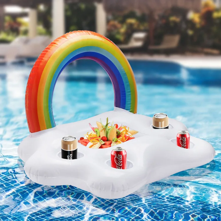 

90cm Rainbow Cloud Inflatable Floating Row Cup Holder Summer Pool Beach Air Mattresses Drinks Cup Bracket Dining Table