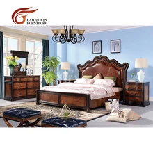 Деревянная двуспальная кровать роскошная мебель набор для спальни и ящик комод и прикроватный столик WA410