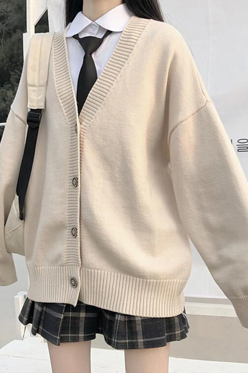 Japanese fashion College jk Loose V-neck Cardigan New Sweater Female Outer Wear JK Sweater Coat japanese school uniform