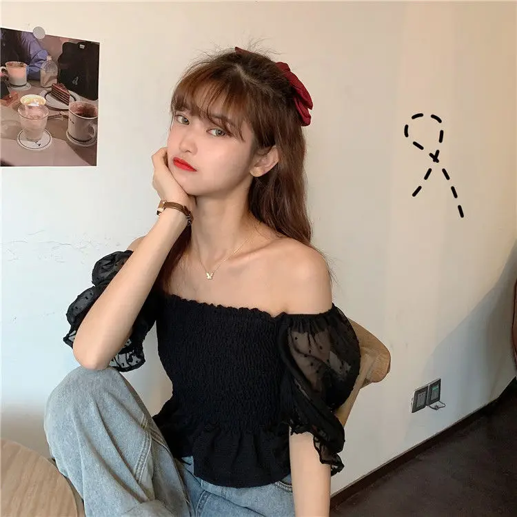 Chemisier Tunique Noir Femme Épaules Dénudées - Taille M, Neuf Avec Étiquettes, Chiffon Élégant