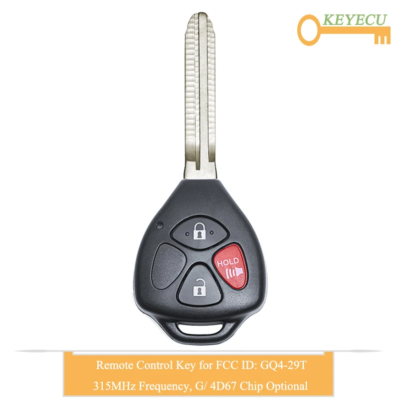 KEYECU пульт дистанционного управления автомобильный ключ для Toyota Corolla Matrix Venza Pontiac Vibe Fob 3 кнопки-315 МГц-G/4D67 чип-FCC ID: GQ4-29