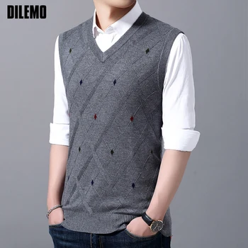 

Fashion Brand Vest Sweater For Mens Pullover V Neck Jumpers Knitting Patterns Slim Fit Autumn Sleeveless Casual Clothing Men