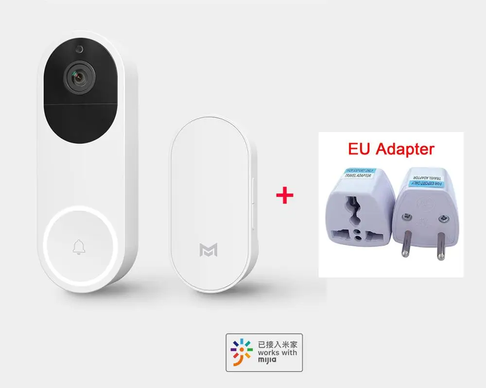 Xiaomi Mijia Xiaomo AI распознавание лица 1080P ИК ночного видения видео дверной звонок набор обнаружения движения SMS Push домофон - Цвет: Add EU Adapter