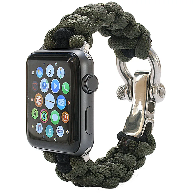 Apple Watch ремень серии ручной вязки с нейлоновым ремешком 4/3/2/1, спортивным кожаным ремешком 42 мм 44 мм, ремешок для наручных часов iwatch, ремешок на запястье - Цвет ремешка: green