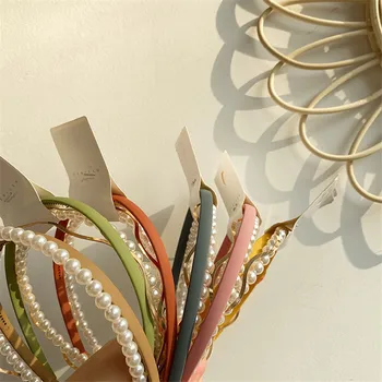 

AOMU Korea 3PCS/SET Simple Retro French Pearl Headbands Wave Metal Hairpin Morandi Colorful Hairbands for Women Hair Accessories