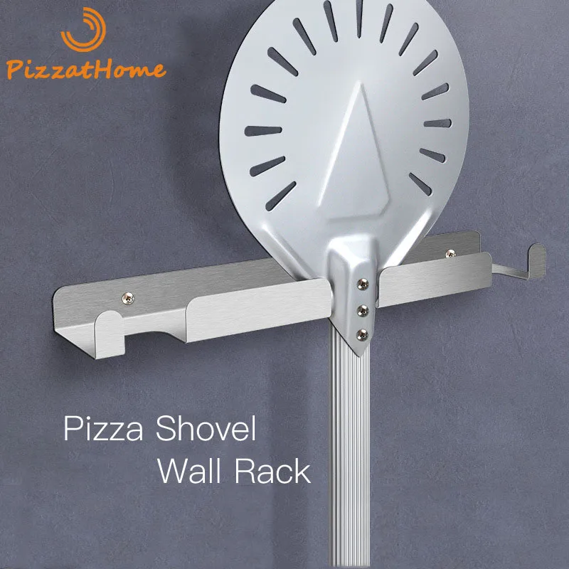 PizzAtHome Pizza Shovel Wall Rack Brushed Stainless Steel Pizza Peel Rack Wall Mounted Hanger Heavy Duty Pizza Shovel Holder