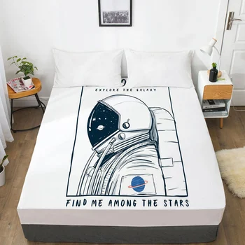 

3D Bed Sheet With Elastic Fitted Sheet Double Mattress Cover 135/150/180/200/160x200 Cartoon Kids Bedding for Baby Boy cosmonaut