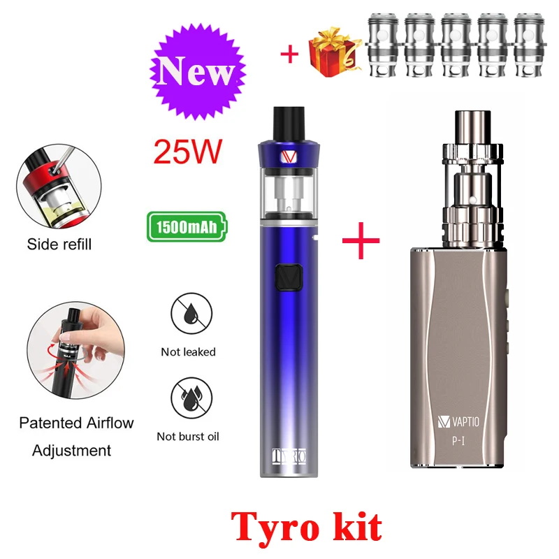 Gold(Blue) Электронная сигарета подарок Vaptio P1 комплект 50 Вт испаритель 2100 мАч встроенный аккумулятор 2/3 мл!! атомизатора катушки 0.25ohm - Цвет: Gold(Blue)