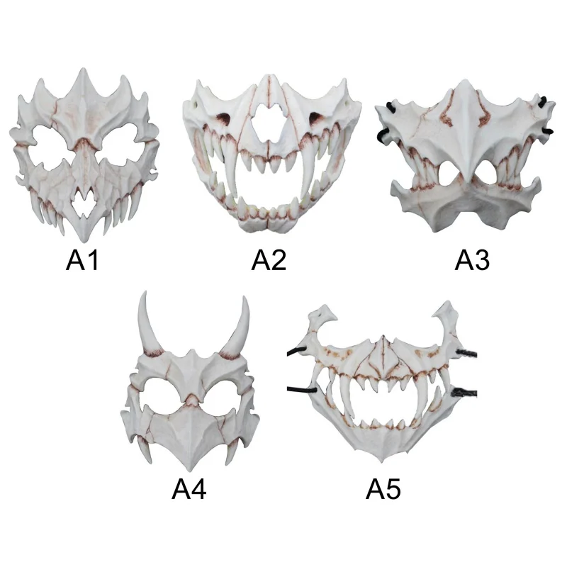 

Cosplay Mask Resin Bone Mask Japanese Gods Style Half Face Covered Prom Performance Art Mask Halloween Costume Accessories