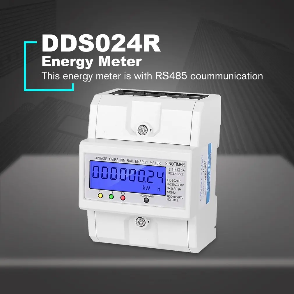 SINOTIMER DDS024R RS485 Modbus Rtu din-рейка 3 фазы 4P электронный ваттметр энергопотребление счетчик с ЖК-подсветкой