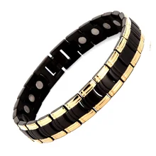 38 модный фитнес-браслет из титана с магнитной терапией, мужской браслет, черное-Золотое мужское ювелирное изделие, мужской черный золотой вариант