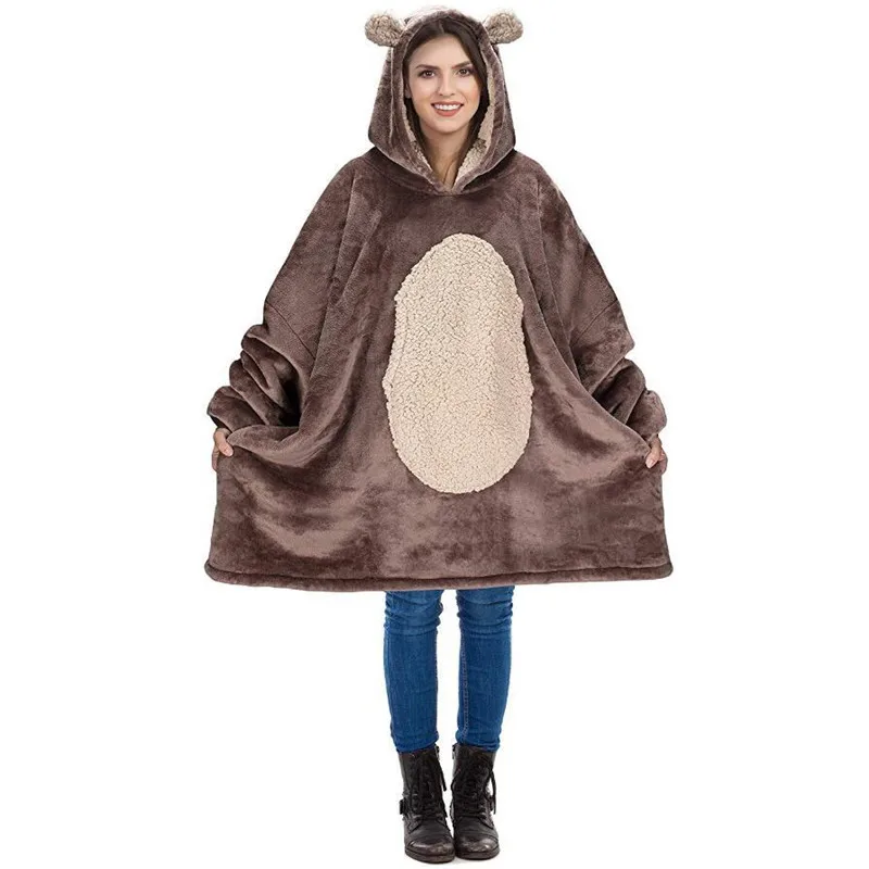 

Poncho Women Winter 2020 Vintage Lazy Shawl Cartoon Hooded Loose Soft Plush Long Cloak Cape Coat Femme поно женское пало