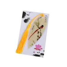 1 шт. милые Креативные закладки с кисточками в традиционном китайском стиле, натуральные листья с прожилками для птиц, закладки, креативные канцелярские принадлежности