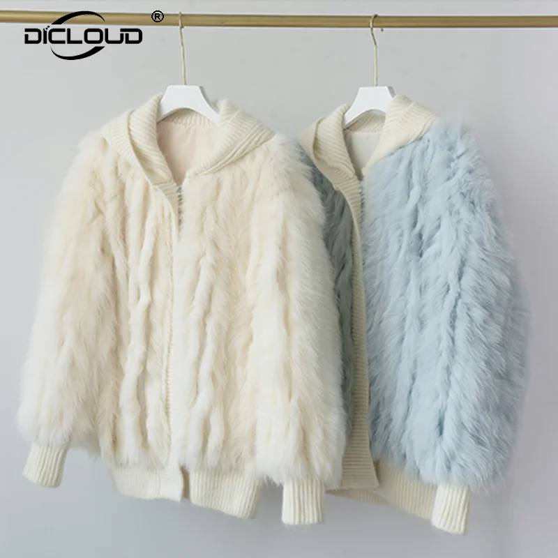 Женская зимняя куртка с капюшоном из лисьего меха, пальто, роскошное пальто из искусственного меха 2021, Трендовое трикотажное пальто из искусственного лисьего меха, женская теплая куртка|Куртки из искусственного меха| | АлиЭкспресс