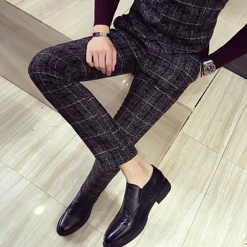 pants black Роскошный костюм, клетчатый Блейзер, жилет, брюки, мужские костюмы, Азиатский Размер, S-5XL, высокое качество, смокинг, свадебный костюм, дизайн - Цвет: pants black