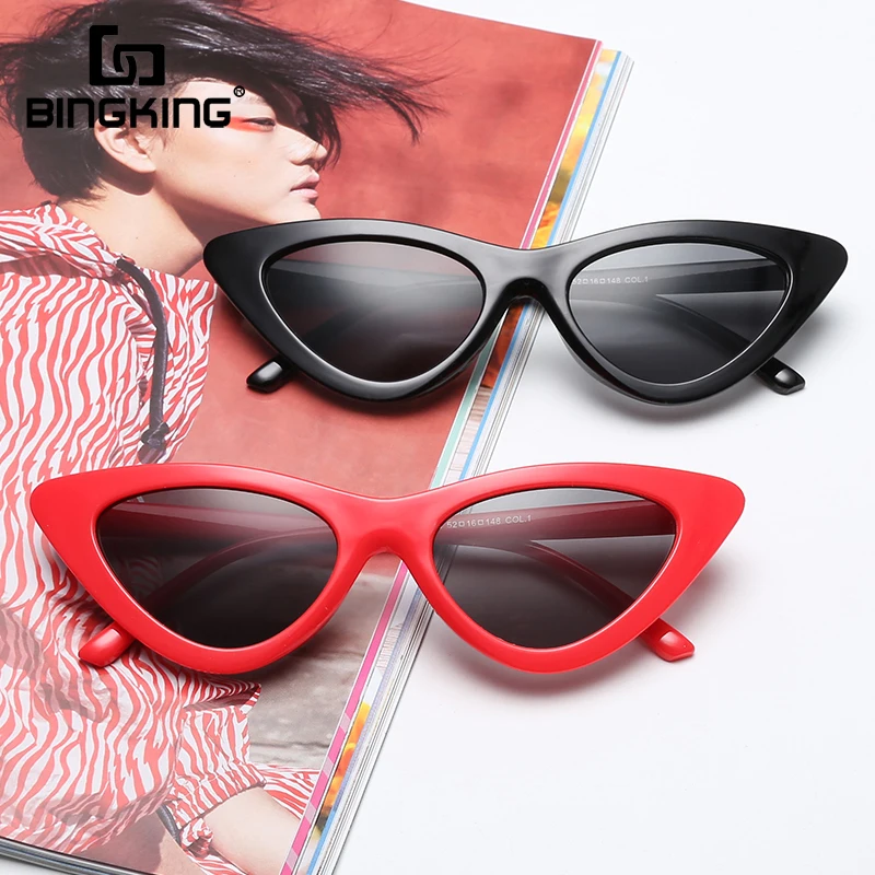 

BINGKING Cat Eye Sunglasses Women 2020 New Fashion Triangle Small Size Frame Eyewear Reb Blue Green Lens Sunglasses UV400