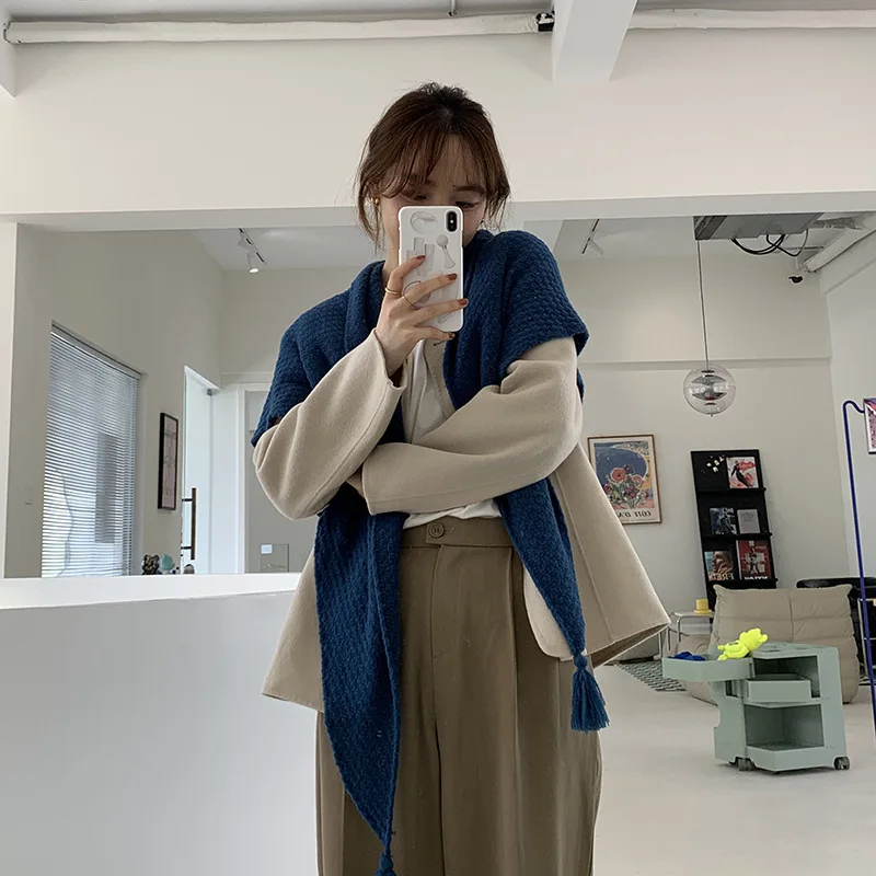 

Female Solid Color Shoulder Shawl Wraps Fake Collars for Women Knitted Shawl Knitted Scarf Neck Guard False Collar