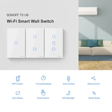 Интеллектуальный выключатель света SONOFF 1/2/3 Smart Wi-Fi настенный светильник переключатель(в том числе от приложений сенсорный Управление таймер Совместимость с Alexa Стандартный Панель умный переключатель