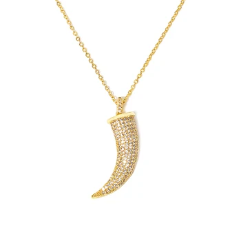 

Say Hello CZ Copper Zircon Geometric Sickle-shaped Horn Pendant Charms Long Chains Necklaces Women's Trendy Jewelry Collar K5386