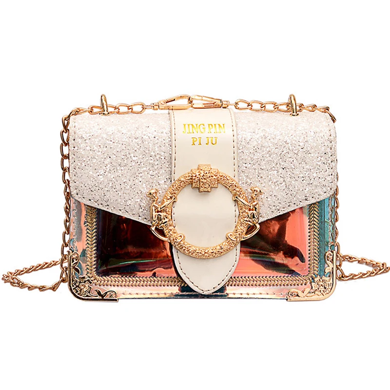 Fashion Sequined Laser Transparent Crossbody Bags For Women Small PVC Chain Clear Handbags Girls Casual Shoulder Messenger Bag