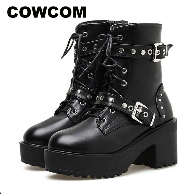 COWCOM/ женские черные ботинки на платформе; сезон осень-зима; классические толстые водонепроницаемые ботинки на платформе и высоком каблуке; JXQ-769-15