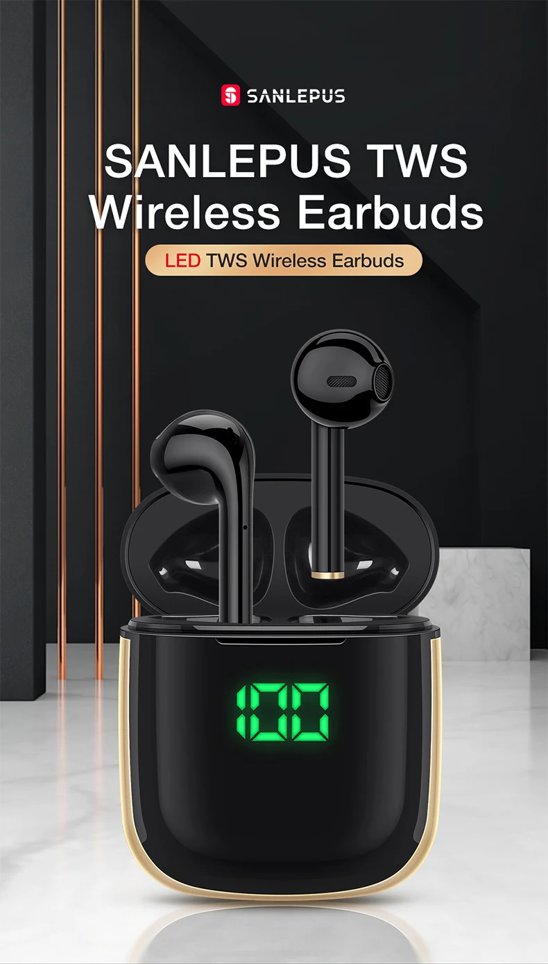 SANLEPUS TWS Bluetooth 5.0 Earphones Wireless Headphones With Wirless Charging, Led Earbuds Headset For Android iPhone Xiaomi